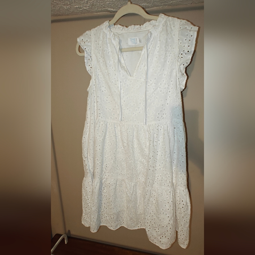 Time and Tru Women's Flutter Sleeve Eyelet Dress